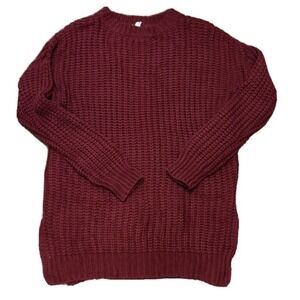 NEW Zenana Premium Women's Chunky Knit Oversized Long Sweater Wine Small
